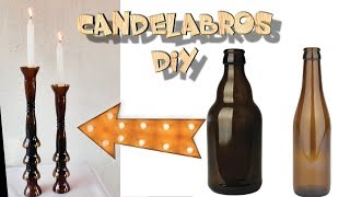 Como hacer Candelabros Porta velas hechos de botellas de vidrio Reciclaje Creativo castiçal garrafa [upl. by Iblehs]