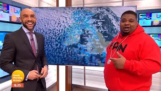 Big Narstie does weather update on Good Morning Britain [upl. by Imekawulo602]